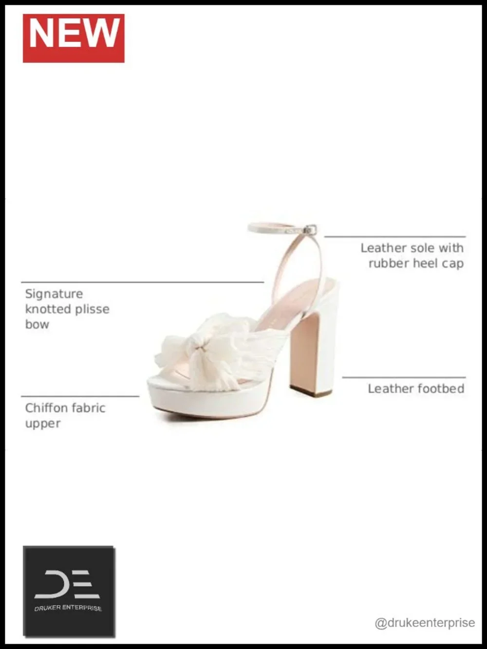 Chiffon Platform Pleated Bow Heels Chunky 4.5in Block Heel Ankle Strap